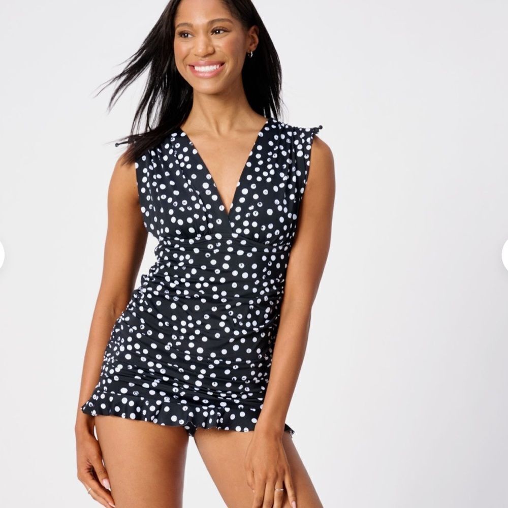 New Kim Gravel Swimsuits For All Polka Dot Swim Dress Sz 16